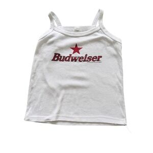 Budweiser Graphic Tank Top White Red Star Beer Logo Small 90s Camisole